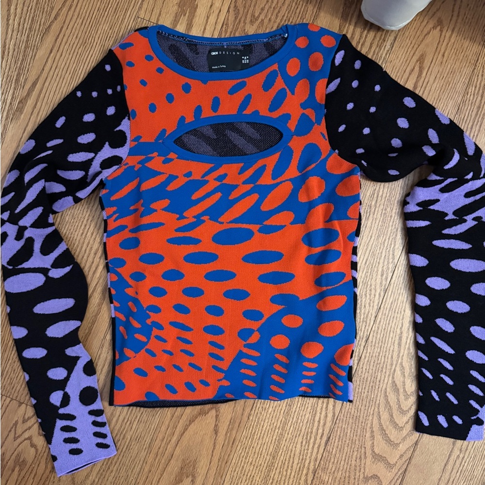 ASOS Colorful Patterned Long Sleeve Top With Cutout Detail
